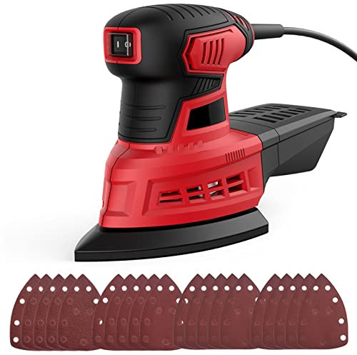 200W Detail Sander 1.6A Random Orbit Sander with 20Pcs Sandpapers 12500RPM Dust Collection System for Tight Spaces Sanding in Home Decoration and DIY Working