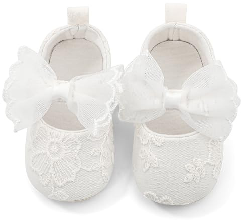Cheerful Mario Baby Mädchen Schuhe Baby Ballerina Schuhe Lauflernschuhe Taufe Schuhe mit Bowknot PU Leder Babyschuhe Weiß-F 6-12 Monate
