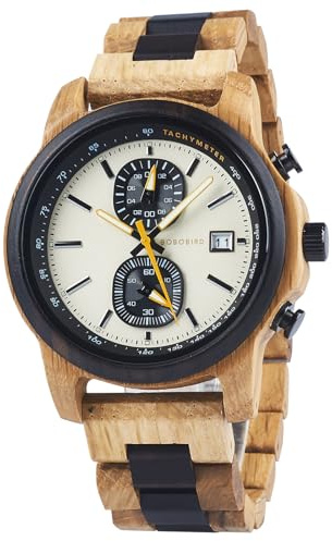 BOBO BIRD Wooden Watch for Men Women Ultra-Light 50g Luminous Hands Chronograph Date Casual Business Gift, Beige, Casual