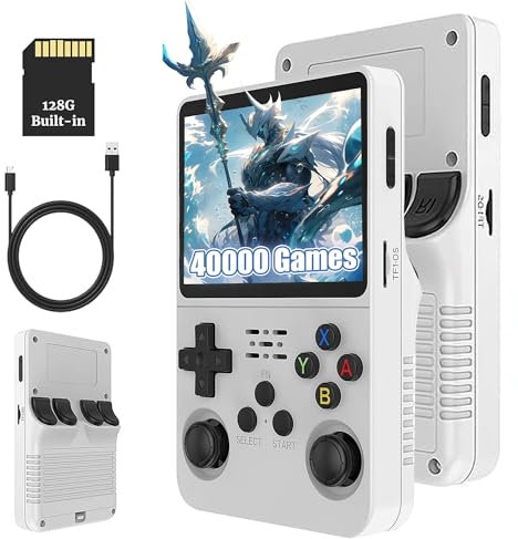 KINMRIS R36S Retro Handheld Spielkonsole, Retro Konsole 3,5-Zoll-IPS-Bildschirm, 128 G über 40.000 Spiele, tragbare Spielkonsole für Kinder und Erwachsene, unterstützt mehrere Emulatoren (Weiß)