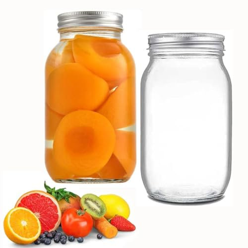 DUJIAOSHOU Lot de 2 bocaux Mason en verre de 500 ml avec couvercles pour fermentation, conservation des aliments, pâtes, biscuits, noix, bonbons et haricots