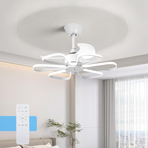 KRIPINC Silenzioso Reversibile Ventilatore da Soffitto con Luce e Telecomando, Plafoniera LED Soffitto con Ventilatore Dimmerabile con 6 Velocità del Vento e 3 Temperature di Colore, Bianco