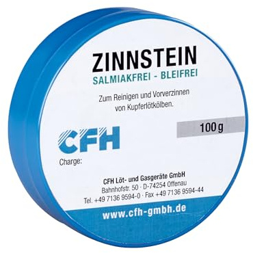 CFH Zinnstein ZS 231 - Lötspitzenreiniger & Verzinnung für Kupferlötkolben, bleifrei, salmiakfrei, reduziert Rauch- & Geruchsbelastung, 100 g Inhalt in wiederverschließbarer Metalldose