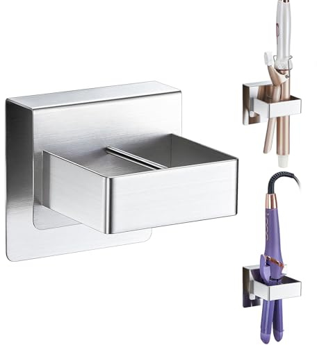 Glätteisen Halterung, Föhnhalter Wand Ohne Bohren, Lockenstab Halterung, Edelstahl Lockenstab Aufbewahrung, Selbstklebender Haartrocknerhalter, Glätteisenhalter für Bad, Friseursalons, Schminktisch