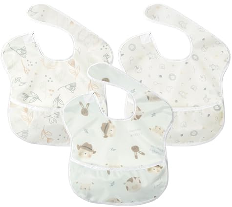 Little Dimsum 3 pcs Bavoir Bébé Imperméable avec Poche, Réglable pour Manger 6 Mois à 3 Ans