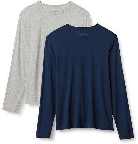 Amazon Essentials Men's Long Sleeve Super Soft Modal Vest, Pack of 2, Medium Grey Heather/Navy, M