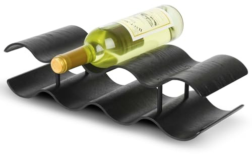 TRUDING Countertop Wine Rack - 7 Bottle Freestanding Wine Bottle Holder Stand - 2 Tier Wooden Wine Storage Rack - Black Wavy Wine Organizer for Cabinet Pantry Home Kitchen Bar