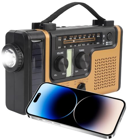 AM FM Solar Emergency Radio, Bluetooth 5.0 Hand Crank Radio Portable avec Lampe de Poche, Alarme SOS, Chargeur de Téléphone Portable, Minuscules Radios Météorologiques pour Le