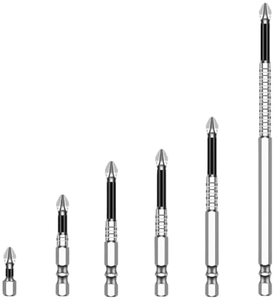 YUSHTPO Pack of 6 Nonslip Crosses Head Screwdriver Bits Alloy Steel Impacts Driver Set for Home & Professional