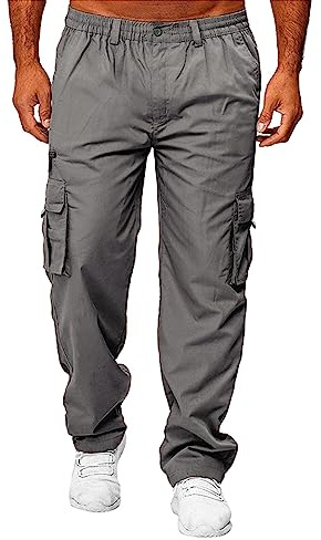 Generico Pantaloni Cargo Uomo Baggy Eleganti Casual Pantalone Tuta Sportivi Comodo Leggero Pantaloni da Camminata Cotone Trekking Pantalone Tasconato Slim Fit con Tasche Laterali Estivo Cargo Pants