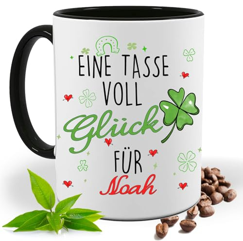 Eine Tasse voll Glück Personalisiert mit Namen| Geschenk Idee| Kaffee Tee Bürotasse | Fototasse, Motivtasse | Kaffeetasse, Teetasse |Keramik (Schwarz)