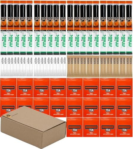 Office & Hotel Tea Coffee Sachet Set – 100 items | Regular, Luxury & Decaf Options | AB.GROCERIES® Kit with Tea, Coffee, Sugar, Milk | Hospitality Tray, B&B, Airbnb, Office Supplies (REGULAR)