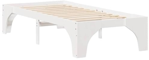 vidaXL Bettrahmen Weiß 100 x 200 cm Massives Kiefernholz, Moderner rechteckiger Bettgestell, haltbares Kiefernholz, trendiges Latten-Design, praktische Möbel für Dein Schlafzimmer