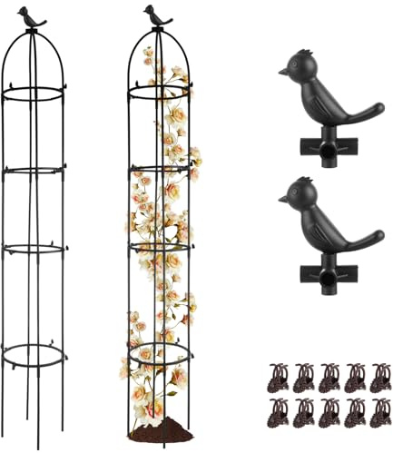 LOLYSIC Obelisco de jardín de 155 cm, marco de acero de 5 pies, soporte para plantas trepadoras, obeliscos resistentes para patio al aire libre, enrejado de jardín de metal para plantas trepadoras