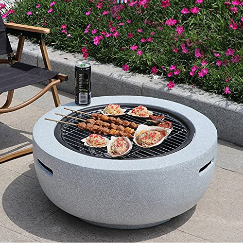 ZJFHEYUO Braciere da Esterno, braciere da Giardino a Legna, Tavolo per Barbecue e griglia - 60 cm/23 Pollici, braciere a Legna da Esterno con Copertura parascintille e attizzatoio