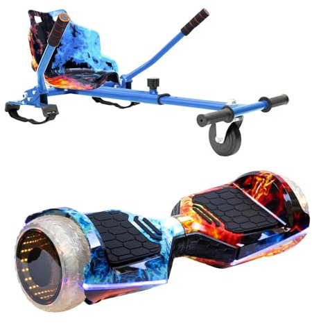 Hover-Pro INFINITY 6.5 All-Terrain Hoverboard and Hoverkart Bundle – Self-Balancing Hoverboard with Bluetooth Speaker and LED Lights, Hoverboard Go Kart Attachment for Kids, Teens FLAME