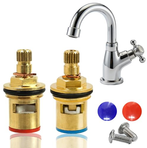 2 Pieces Universal Mixer Tap Cartridge Replacement, 1/2 Turn Brass Faucet Valve Core, Tap Glands Seals Repair Kit with Tap Washers, Suitable for Bathroom and Kitchen Faucets, Solid Brass Ceramic