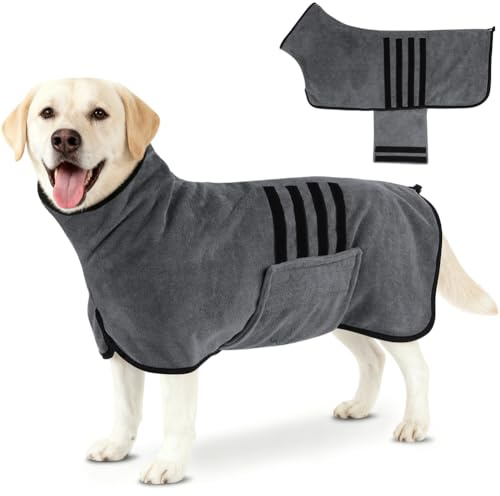 AOOTE Accappatoio In Microfibra per Cani, Accappatoio per Cani con Ve-Lcro, Abbigliamento Asciugamano Morbida Animali, Super Assorbente e Asciugatura Rapida, con Banda Retrattile Regolabile,XL