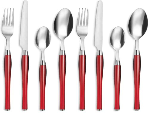 PRADEL ESSENTIEL - Panier fil 24 couverts de table pour 6 personnes - Purity - Acier inoxydable 18/0, Finition Standard - Rouge (Lot de 2)