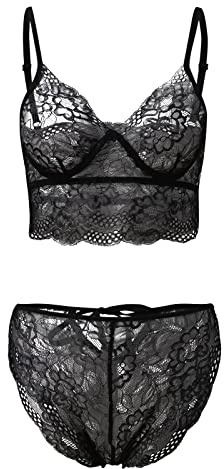 Generisch Mujeres Sexy Talla Grande Ropa de Encaje Body Exótico Teddy Lavandería Sujetador con Tiras Panty con Gargantilla, Negro , 3XL