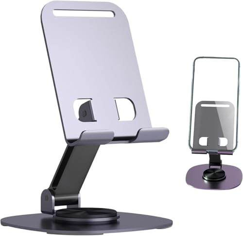 Supporto Telefono da Tavolo, Regolabile a 360° con Rotazione a 360°,Porta Cellulare con Fessura per Ricarica, per Scrivania, Ufficio e casa,, Multi-Angolo,, Porta Telefono Pieghevole in 100% Accaio