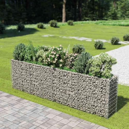 Yisssmeng Large Galvanized Steel Gabion Raised Garden Bed Planter Box 141.7x19.7x39.4 Silver Outdoor Metal Herb Flower Bed for Patio Backyard Urban Garden