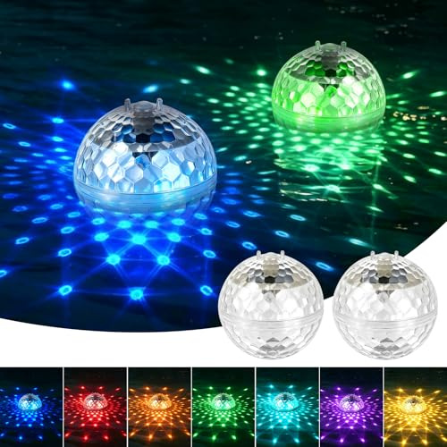 LYPPUL Solar Schwimmende Poolbeleuchtung, 2 Stück poolbeleuchtung Solars, solar schwimmende Pool Licht mit 7 RGB Farbwechsel, LED Pool Lichter Schwimmend für Schwimmbad,Pool,Teich,Brunnen,Wasserparks