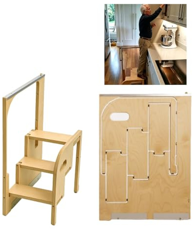 Klappbarer Tritthocker für Erwachsene, zusammenklappbarer Tritthocker aus Holz für die Küche, 200 kg Gewichtskapazität, schmaler Schlitz, versteckter Klapphocker, platzsparend, 3 Stufen