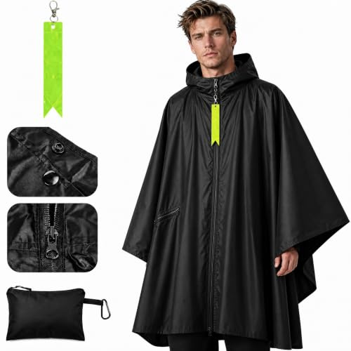 EAAGHK Poncho Réutilisable Imperméable Femme Unisexe, Poncho de Pluie Imperméable de Randonnée, Cape de Pluie avec Fermeture Éclair, Poche et Bande Réfléchissante, Veste de Pluie pour Vélo, Camping
