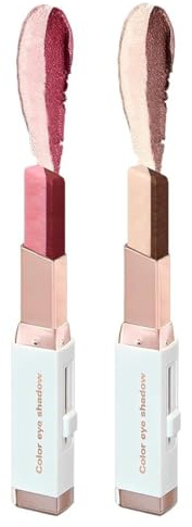 LQIOACU Juego de 2 sombras de ojos en barra de doble color, sombra de ojos en crema brillante | rotación mejorada con purpurina degradada, larga duración, impermeable