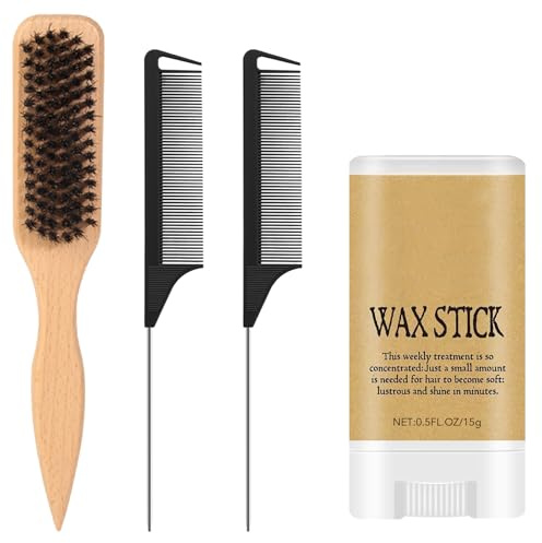 Xivicii 4 Pcs Hair Wax Stick Set, Boar Bristle Brush and 2 Pcs Slick Back Products with Glue Stick for Smoothing Womens Flyaways