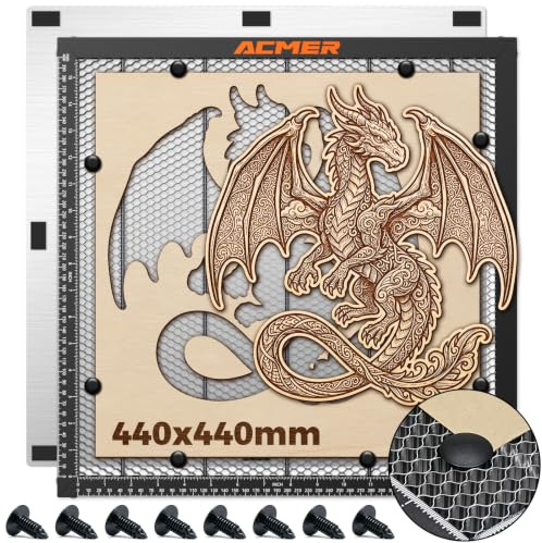 Acmer Table en nid d'abeille 440 x 440 mm pour machine de gravure laser, protection de bureau en nid d'abeille, protection de table avec plaque en aluminium, compatible avec différentes machines de