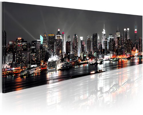 B&D XXL - Wandbilder XXL New York 135x45 cm 1 tlg - Wand Deko Vlies Leinwand Bilder Groß Wanddeko Wohnzimmer Schlafzimmer Kunstdrucke Panoramabild - Skyline NY Stadt City 030211-52