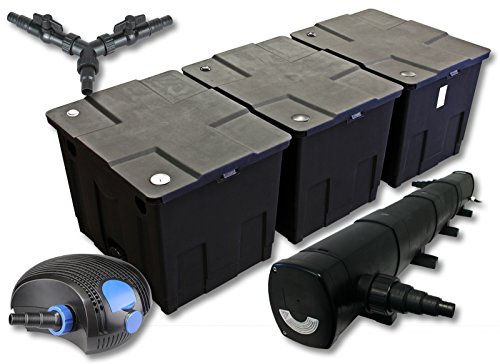 SunSun Kit complet: CBF-350C Filtre de bassin jusqu'à 90000 L Biologique, CTF-12000 SuperECO pompe de filtration 12000l/h 100W, CUV-272 lampe uv UVC Clarificateur avec 72W, Y-distributeur