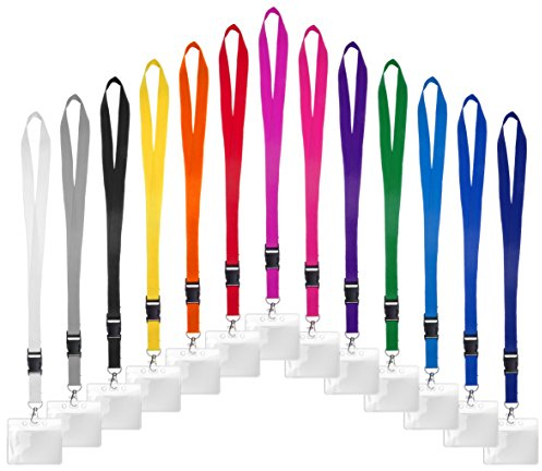 Karteo Ausweishülle Din A7 quer mit Schlüsselband grau [10 Stück] Kartenhülle (74 x 105 mm) aus Vinyl dient als Kartenhalter für Ausweise