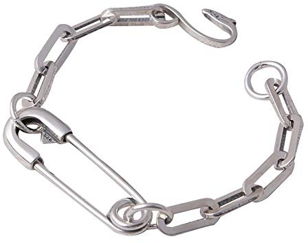 ForFox Vintage 925 Sterling Silber Armband Gliederarmband mit Sicherheitsnadel Charm 20cm für Herren Damen