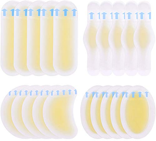 SATINIOR 20 Pcs Blister Pads for Feet, Hydrocolloid Blister Bandages, Waterproof Blister Gel Guard, Blister Prevention Cushions for Heel, Toe, Finger, Forefoot, Foot Care (20 Pieces)