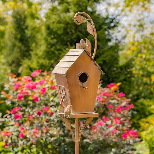 Zaer Ltd. Copper Colored Fancy Design Birdhouse Garden Stakes (Stretched Classic House Shape)
