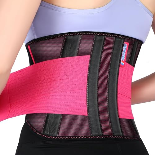 T TIMTAKBO 2.0 Version Lower Back Brace for Pain Relief, Back Brace for Lifting at Work, Back Brace for Herniated Disc and Sciatica, Back Support Belt for Women (Red,L/XL Fits 32-39 Belly Waist)