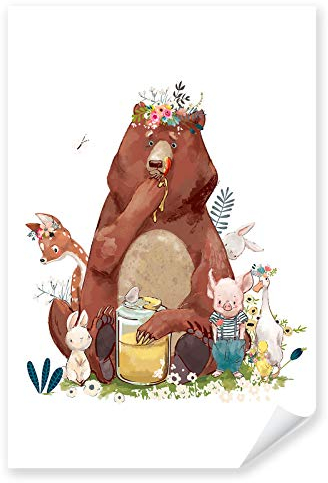 Postereck - 4057 - Kinderzimmer, Wald Tiere Party Süss Bär Reh Hase - Kinder Kinderzimmer Kinderbild Wandposter Fotoposter Bilder Wandbild Wandbilder - Poster - 3:2-61,0 cm x 40,5 cm