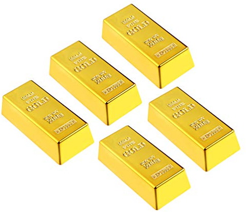 VALICLUD 5 Stück Goldbarren Ziegelbarren Replik Film Requisite Kunststoff für Party Begünstigt Kleine Aktivität Requisiten Geburtstag Dekoration Goodie Taschen Füllstoffe