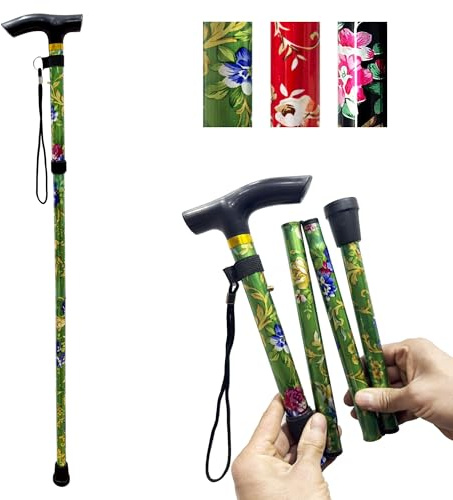 Plastific Walking Stick, Easy Adjustable Height Folding Extendable Walking Cane, Lightweight Flexible and Durable Walking Aid Mobility Aid Collapsible Walking Stick