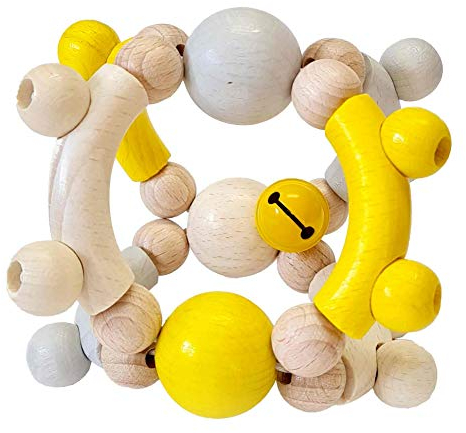 Hess Holzspielzeug 11096 - Motorikrassel aus Holz, in Form einer Kugel, mit beweglichen Teilen, für Babys ab 6 Monaten, handgefertigt, nature gelb, für Greifübungen