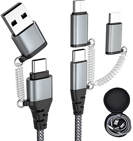 Multi Cavo di Ricarica, Cavo USB C PD 60W Ricarica Rapida USB A Type-C a Lightning Type-C Micro Nylon Intrecciato Multiplo Cavetto Compatibile con iPhone Galaxy Huawei Honor Xiaomi Pixel OnePlus