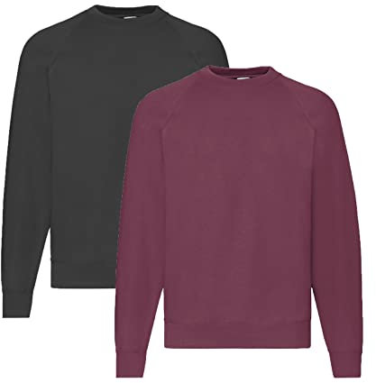 Fruit of the Loom Herren, Sweatshirt, Raglan Sweatshirt XXL, 1x Burgund + 1x Schwarz + 1 HL-Kauf Notizblock