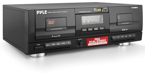 PyleUsa Dual Stereo Cassette Tape Deck-Double Cassette Recorder w/ MP3 Music Converter, RCA for Recording, Dubbing, USB, Retro Design - for Standard/CrO2 Tapes, Home Use