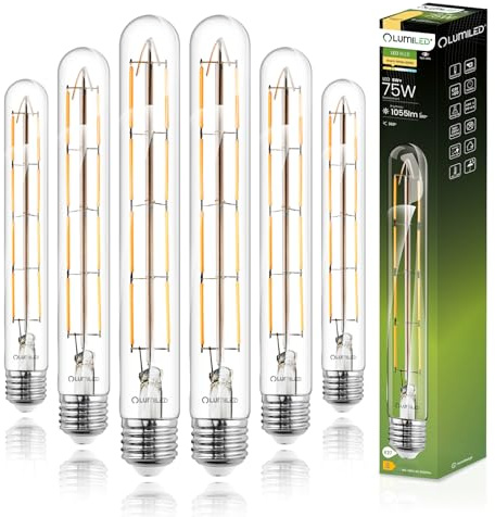 Lumiled T30 E27 Vintage LED Lampe 8W (Entspricht 75W), 1055 Lm transparentes Glas Leuchtmittel Röhr 3000K Warmweiß Licht Traditionelle Retro Birne, Filament 360° Glühbirnen, Fadenlampe 6er-Pack