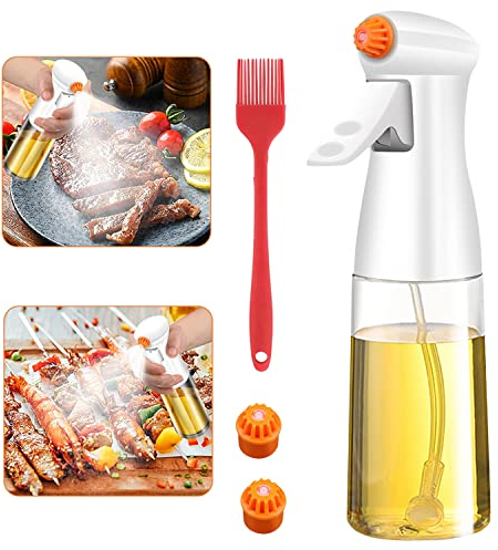KoGiio Pulverizador de Aceite de Oliva, 7 Oz / 200 ml, Rociador de Aceite de Vinagre para Cocina, Mejorado con Cepillo de Limpieza Pulverizador de Aceite, para Cocinar/Barbacoa/Hornear/Ensalada-Blanco