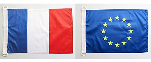 AZ FLAG Pavillon Nautique France 45x30cm - Drapeau de Bateau français 30 x 45 cm & Pavillon Nautique Europe 45x30cm - Drapeau de Bateau européen - Union Européenne - UE 30 x 45 cm