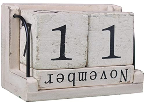 Countdown-Kalender Holzklotz Schreibtischkalender Desktop Monat Datum Anzeige Würfel Rustikal Zahlenkalender Bauernhaus Schreibtischzubehör Für Home Office Dekoration Beige